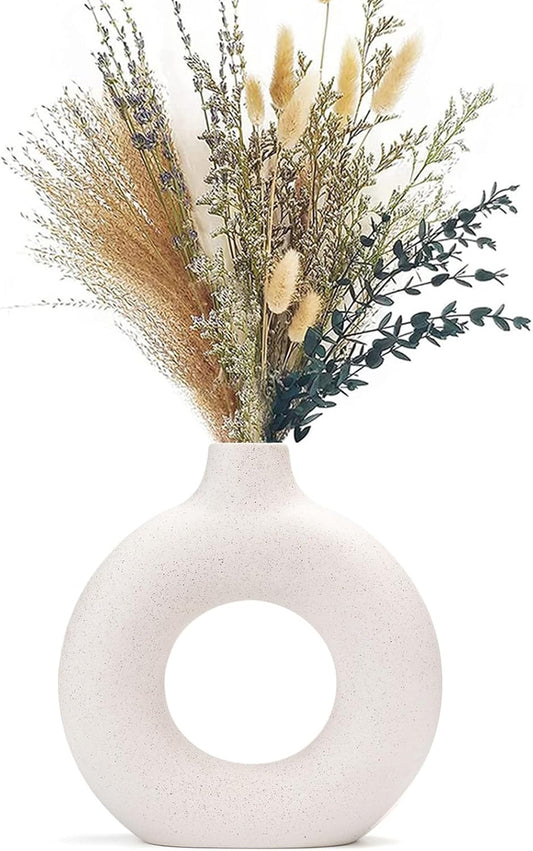 CEMABT Handcrafted Ceramic Vase Set for Dried Flowers, White and Beige, Elegant Office Decor Accessories