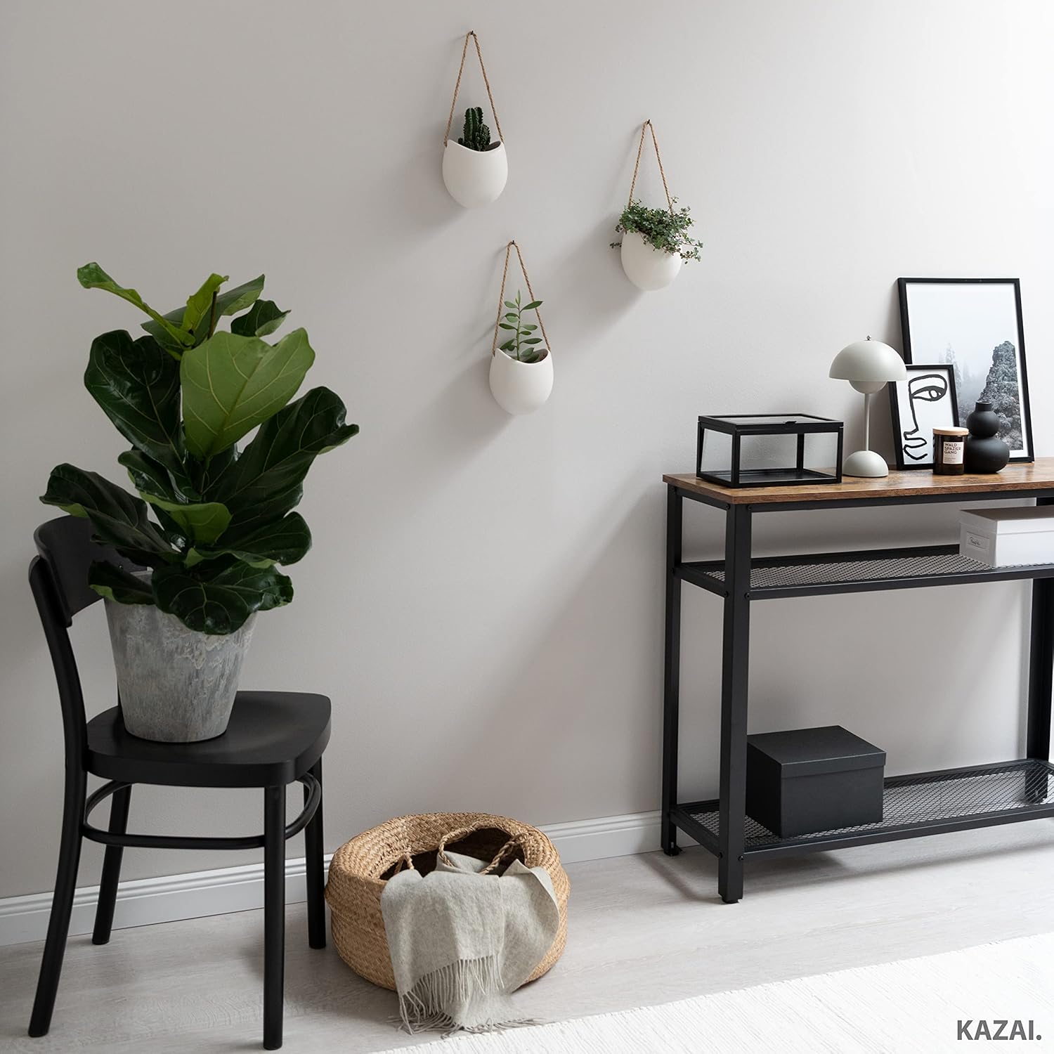 Kazai Wand Vases - Ellie | Set of 3 Hanging Ceramic Planters | Wall Decor for Indoor, Balcony, and Garden | Matte White Finish