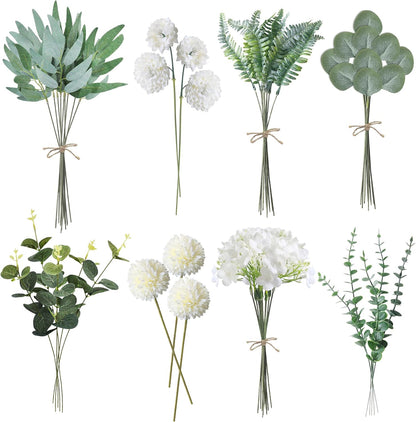 ROLLWAY 55-Piece Artificial Branches & Flowers Set, White Floral Decor with Eucalyptus and Hydrangeas for DIY Bouquets and Wedding Arrangements
