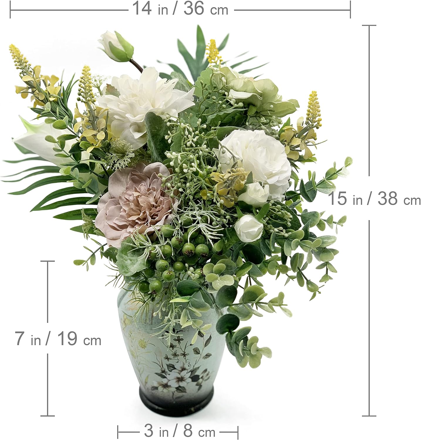 Künstliche Blumenarrangements in eleganter Keramikvase – Dekoration für Zuhause, Küche, Wohnzimmer, Esszimmer und Couchtisch im Bauernhaus-Stil (Grün)