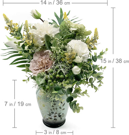 Künstliche Blumenarrangements in eleganter Keramikvase – Dekoration für Zuhause, Küche, Wohnzimmer, Esszimmer und Couchtisch im Bauernhaus-Stil (Grün)