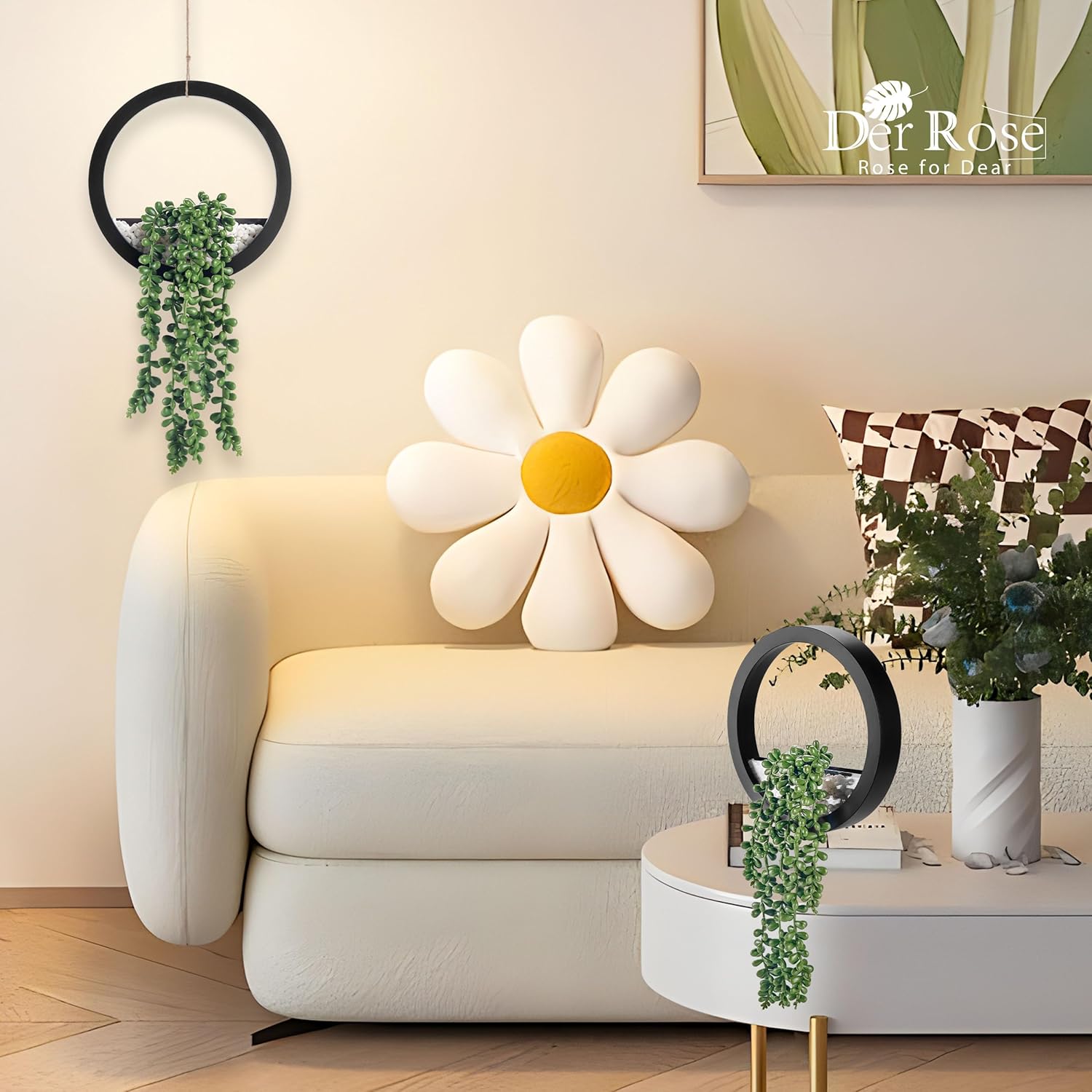 Künstliche Sukkulenten mit Perlenschnur zum Aufhängen, 2 Stück, für Innen- und Außendekoration, Boho-Stil für Wohnzimmer und Badezimmer