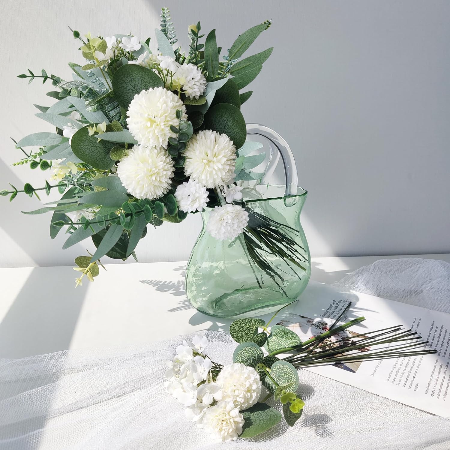 ROLLWAY 55-Piece Artificial Branches & Flowers Set, White Floral Decor with Eucalyptus and Hydrangeas for DIY Bouquets and Wedding Arrangements
