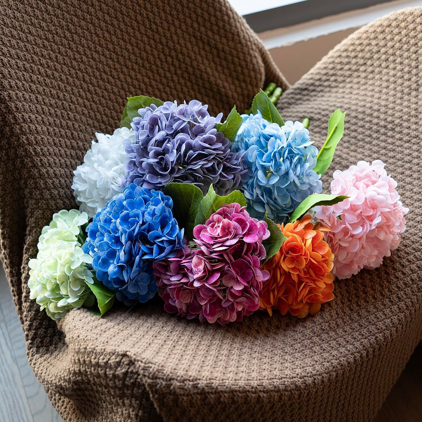 Set of 3 Large 56 cm Realistic Artificial Hydrangeas - Premium Touch Faux Flowers for Weddings, Christmas, Office, Family Gatherings, and Living Room Table Decorations (Light Green)