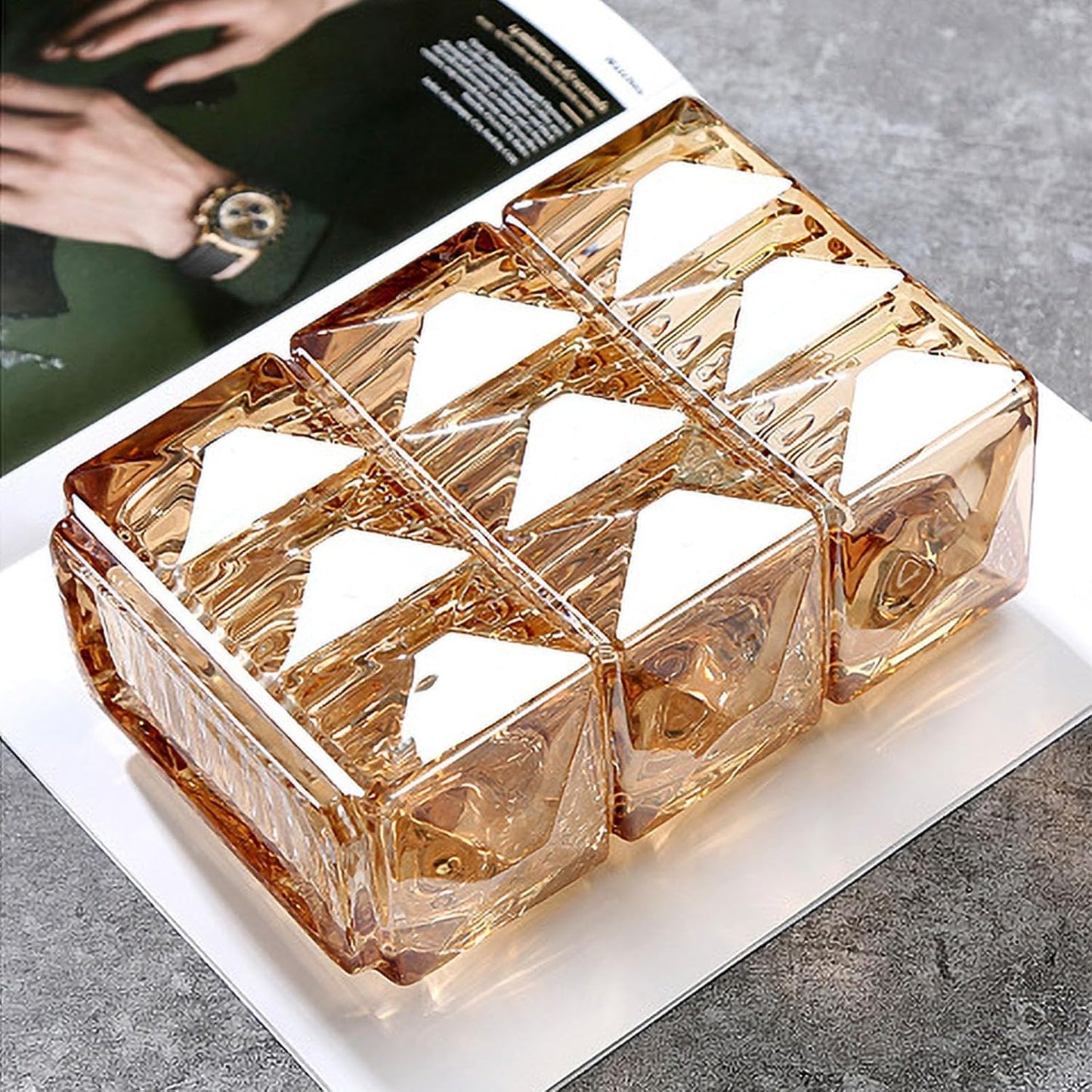 20 cm Crystal Glass Vase, Thick Clear Glass Flower Vase, Large Square Decorative Vase for Modern Farmhouse Centerpiece, Home Room Decor (Amber)