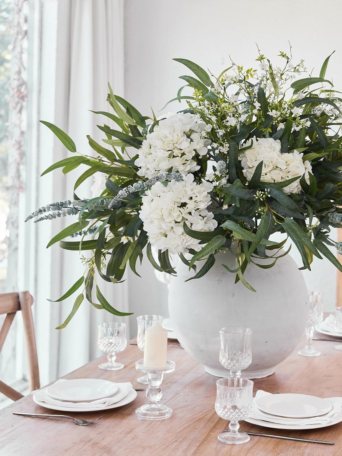 13 Pcs Kunstblumen, Hortensien Kunstblumen, Künstliche Eukalyptusblätter, Kunstblumen Wie Echt, Deko Wohnzimmer, Frühlingsdeko, Hochzeit Deko, Tischdeko, Deko Wohnzimmer Modern