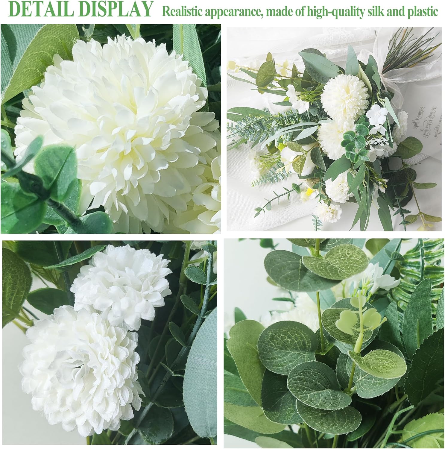 ROLLWAY 55-Piece Artificial Branches & Flowers Set, White Floral Decor with Eucalyptus and Hydrangeas for DIY Bouquets and Wedding Arrangements