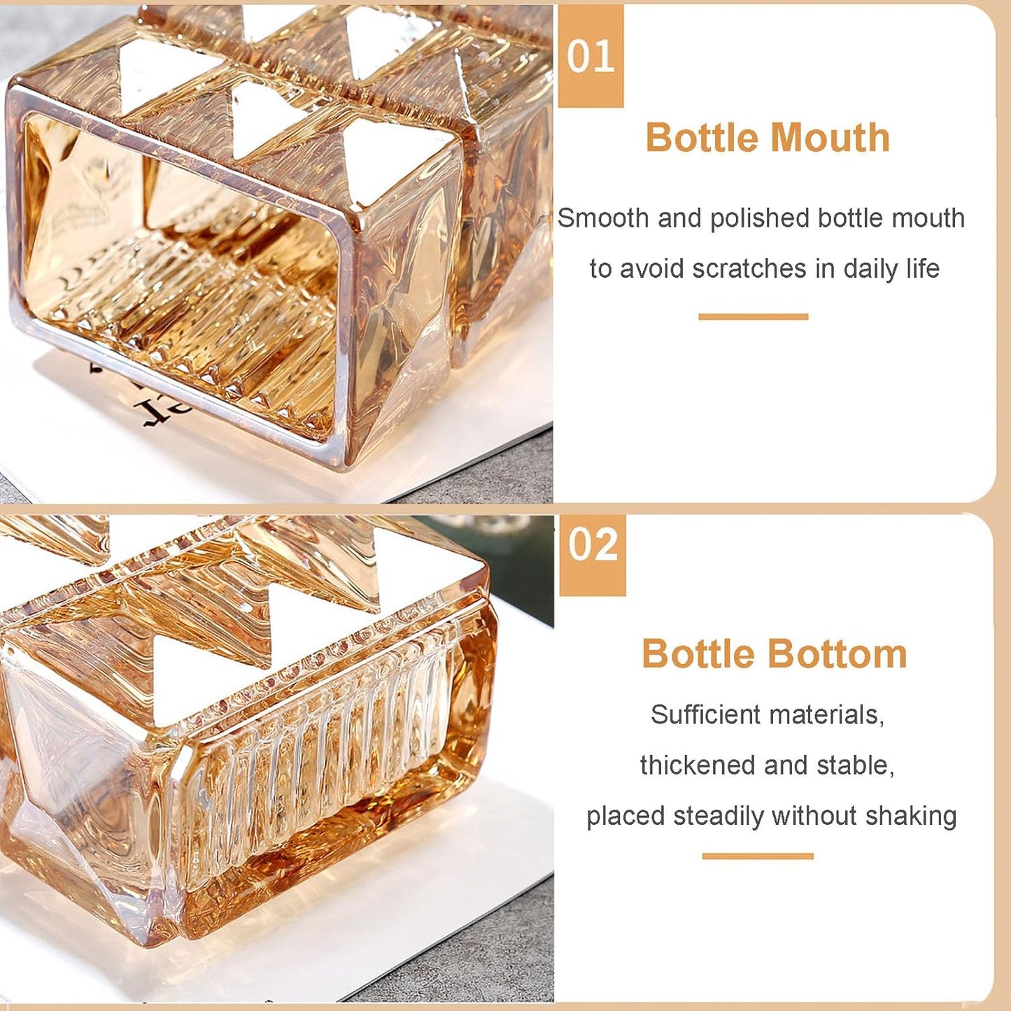20 cm Crystal Glass Vase, Thick Clear Glass Flower Vase, Large Square Decorative Vase for Modern Farmhouse Centerpiece, Home Room Decor (Amber)