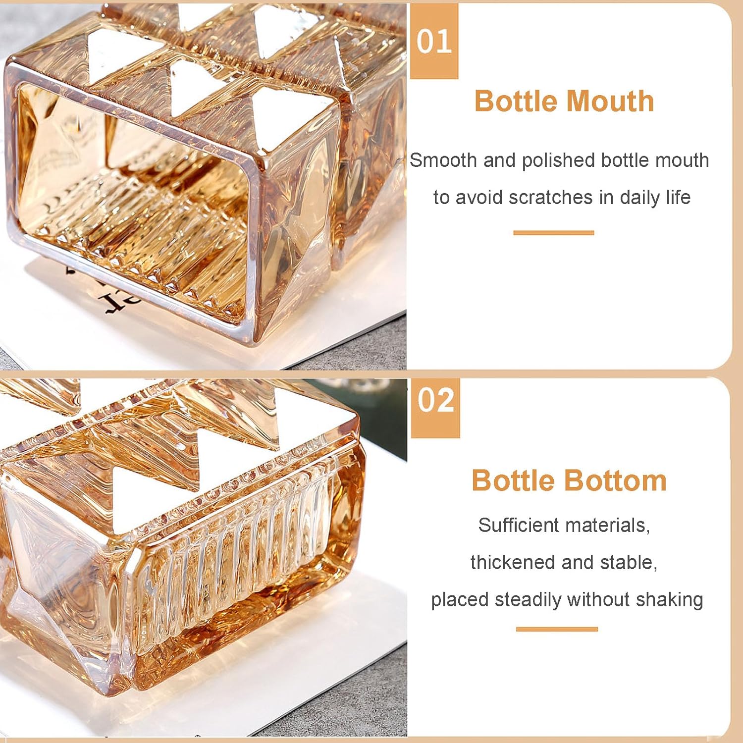 20 cm Crystal Glass Vase, Thick Clear Glass Flower Vase, Large Square Decorative Vase for Modern Farmhouse Centerpiece, Home Room Decor (Amber)