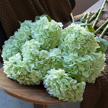 Set of 3 Large 56 cm Realistic Artificial Hydrangeas - Premium Touch Faux Flowers for Weddings, Christmas, Office, Family Gatherings, and Living Room Table Decorations (Light Green)
