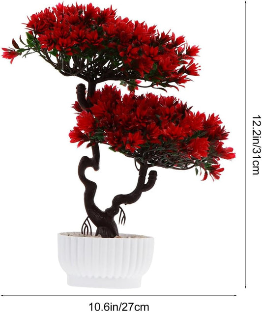Artificial Pine Bonsai – 12" Realistic Red Bonsai Tree for Home, Office & Desk Decor