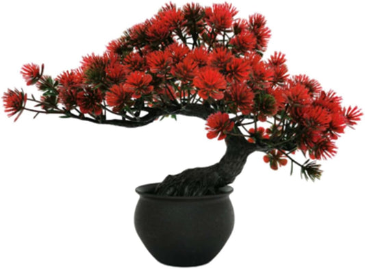 Artificial Welcome Pine Bonsai – Office & Home Decor Red
