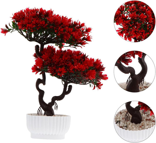 Artificial Pine Bonsai – 12" Realistic Red Bonsai Tree for Home, Office & Desk Decor